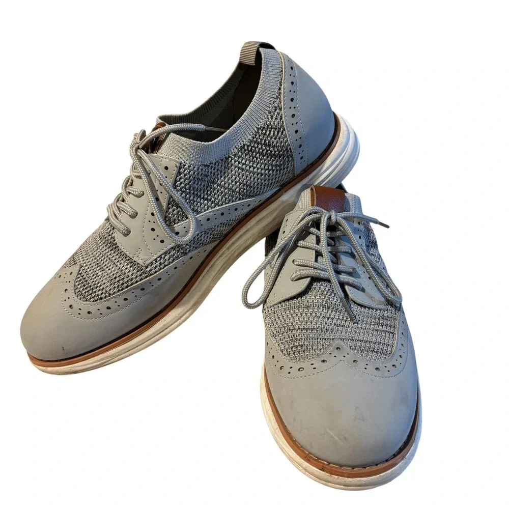 Bruno Marc Mens Grey Knit Wingtip Oxford Hybrid Sneaker Dress Shoes Brogue 9.5